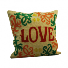 Crewel Pillow Chainstitch 'Love' Text Inspirational Red on Off White Cotton Duck