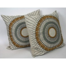 Crewel Pillow Madeline Beige Gold Silver Cotton Duck