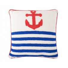 Crewel Pillow Chainstitch Anchor Red on White Cotton Duck