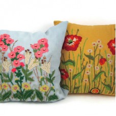 Crewel Pillow Meadow Flowers Cotton Duck