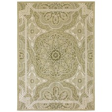 Crewel Rug Medallion Natural Chain stitched Wool Rug