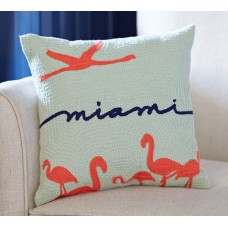 Crewel Pillow Chainstitch Miami Blues on White Cotton Duck