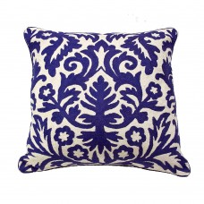 Crewel Pillow Chainstitch Moroccan Royal Blue Cotton Duck