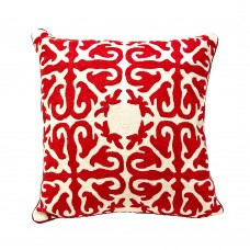 Crewel Pillow Chainstitch Moroccan Ruby Red Cotton Duck