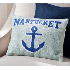 Crewel Pillow Chainstitch Nantucket City Blue Cotton Duck