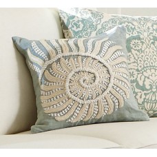 Crewel Pillow Nautilus Blue Cotton Duck