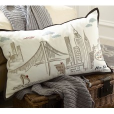 Crewel Pillow Lumbar New York City Cotton Duck