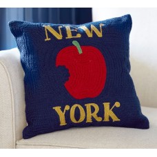 Crewel Pillow Chainstitch New York City Red and Blue Cotton Duck