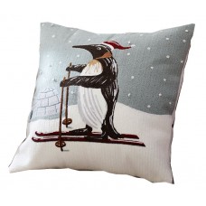 Crewel Embroidered Penguin Crewel Pillow Cover