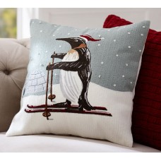 Crewel Pillow Chainstitch Penguin Black and White Cotton Duck