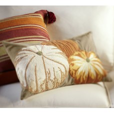 Crewel Pillow Lumbar Pumpkin Squash-Hued Cotton Duck