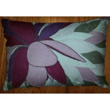 Crewel Pillow Chainstitch Flower Purple Grey Cotton Duck