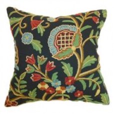 Crewel Pillow Qualanau Multi on Black Cotton Duck