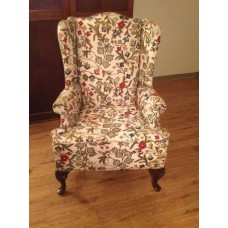 Crewel Queen Anne Wingback Cotton Duck Upholstered Chair