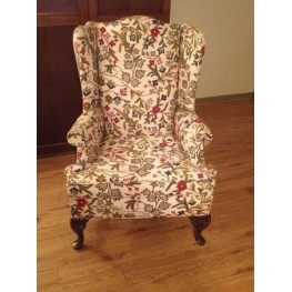 Crewel Queen Anne Wingback Cotton Duck Upholstered Chair