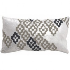 Crewel Pillow Sagar Black on Off Whte Cotton Duck