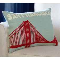 Crewel Pillow Chainstitch San Francisco Red on Grey Cotton Duck