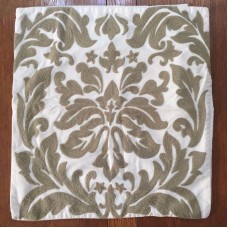 Crewel Pillow Scroll Brown on White Cotton Duck