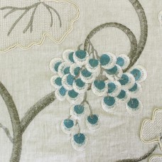 Crewel Fabric Shiraz Turquoise Linen