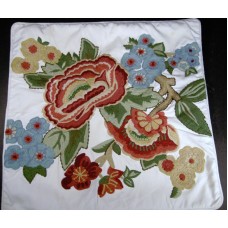 Crewel Pillow Small and Big Florals Red Blue Cotton Duck