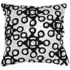 Crewel Pillow Snowflakes Black and White Cotton Duck