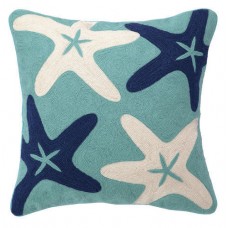 Crewel Pillow Chainstitch Starfish Blue and White Cotton Duck