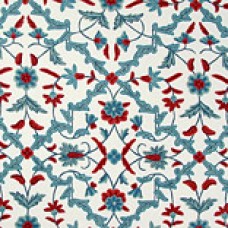 Crewel Fabric Swirls and Flowers Blue Cotton Duck