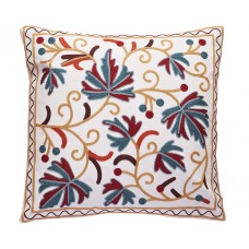 Crewel Pillow Techmal Red and Blue Cotton Duck