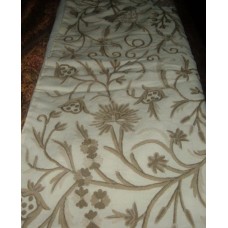 Crewel Throw Tree of Life Neutrals on Off White 100% Wool with Suede Back 