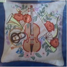Crewel Pillow Viola Violin Pastels Cotton Duck