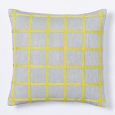 Crewel Pillow Chainstitch Windowpane Frost Gray/Sun Yellow Cotton Duck