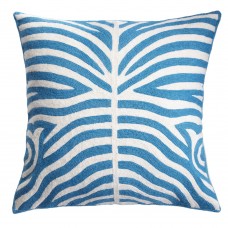 Crewel Pillow Zebra Turquoise Cotton Duck