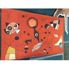 Crewel Rug Miro Red Chain stitched Wool Rug