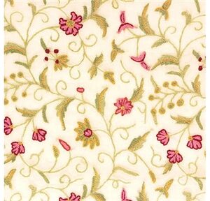 Crewel Fabric Tech Light Green and pink Cotton Duck