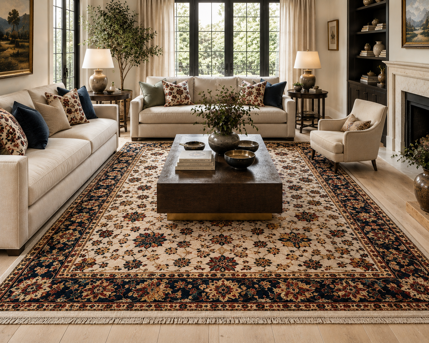 Intricate Crewel Accents & Rug Curation