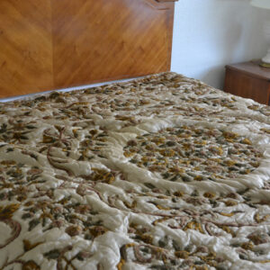 Crewel Bedding Garden Colors on Classic White Silk Organza Quilt