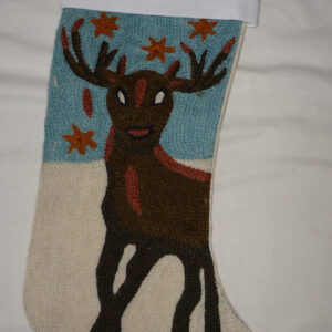 Crewel Embroidered Stocking Reindeer Multi Cotton Duck