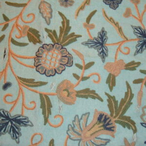 Crewel Fabric Antique Sea Blue Jute