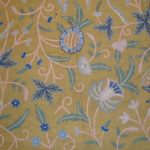 Crewel Fabric Antique Leafy Green Jute