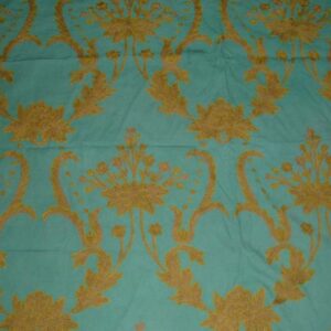 Crewel Fabric Bloom Teal Blue Cotton Duck