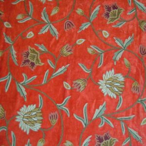 Crewel Fabric Dar Rusty Red Cotton Velvet