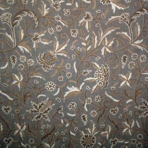 Crewel Fabric Antique Greens and Whites on Natural Brown Club Linen