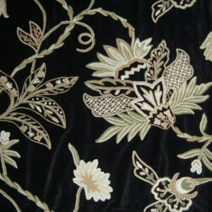 Crewel Fabric Flora Black Nocturn Cotton Velvet