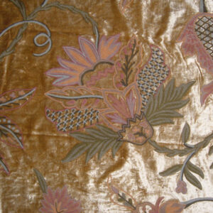 Crewel Fabric Flora Bright Gold Cotton Viscose Velvet