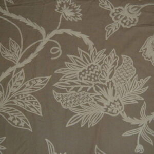 Crewel Fabric Flora White on Brown Cotton Duck