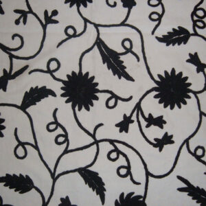 Crewel Fabric Floral Vine Black on Jasmine Linen