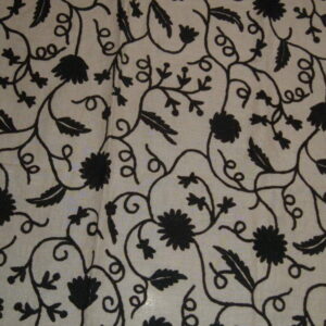 Crewel Fabric Floral Vine Black on Natural Club Linen