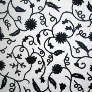 Crewel Fabric Floral Vine Black on White Cotton Duck