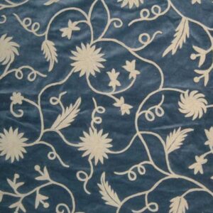 Crewel Fabric Floral Vine Indigo Blue Cotton Velvet