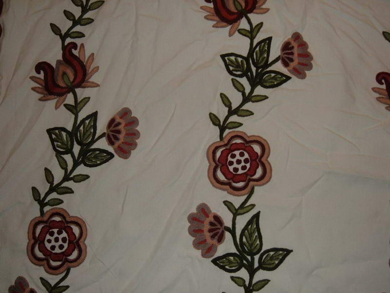 Crewel Fabric Floral Vine Creeper Off White Cotton Duck